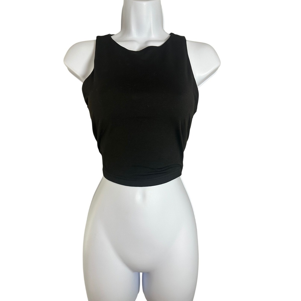 REORIA Womens Black High Neck Sleeveless Crop Top Slim Fit Tank Size S